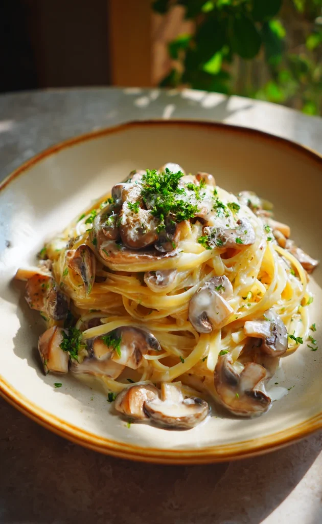 Creamy mushroom pasta recipe with garlic butter