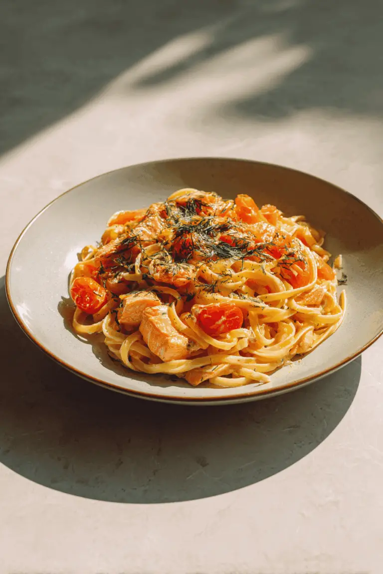 Easy salmon pasta recipe with lemon cream