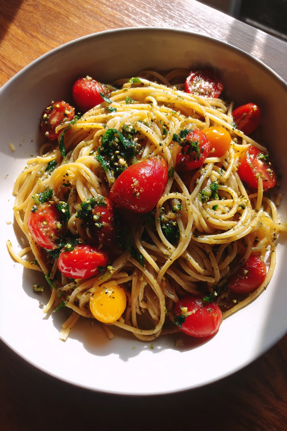 Sun Gold Tomato Pasta with Pistachio Gremolata recipe