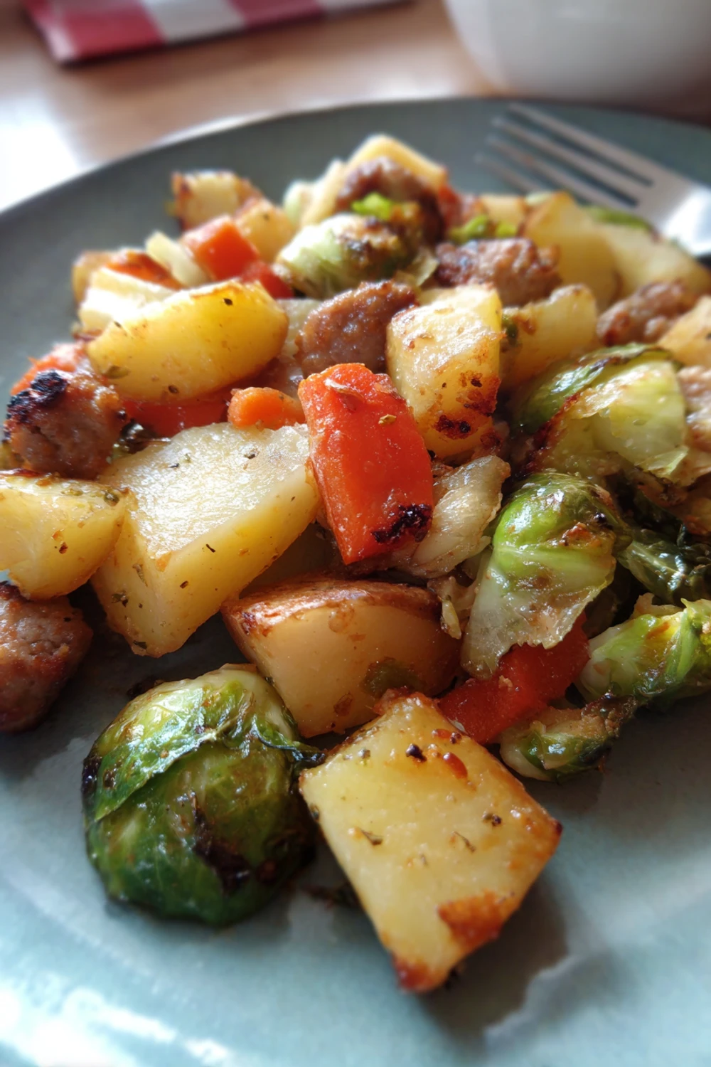 Turkey Sausage Potato Brussels Sprouts Apple Hash recipe