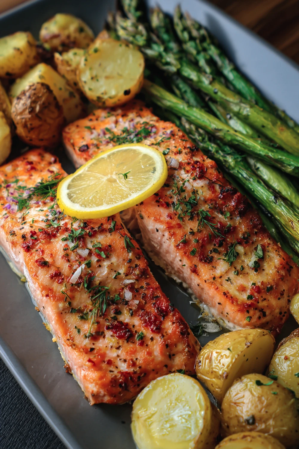 Honey Garlic Butter Salmon Sheet Pan recipe