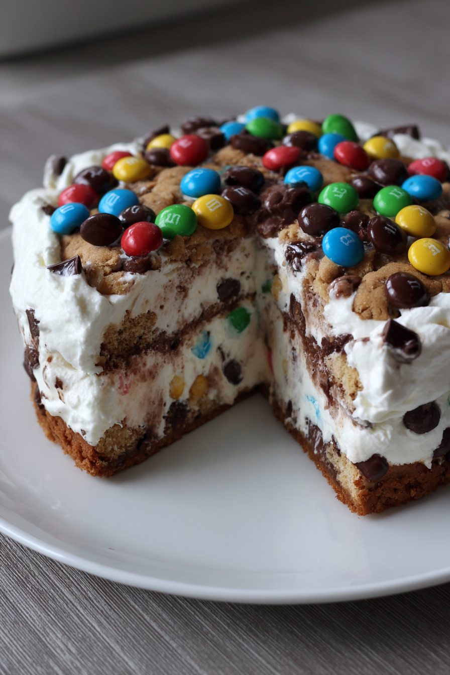 Decadent Chocolate M&Ms Cookie Dough Ice Cream Cake recipe
